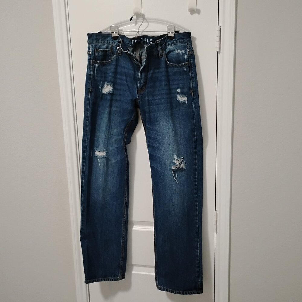 "Aeropostale" Med Wash Distressed Essex Straight Leg Denim Jeans Size 34/34